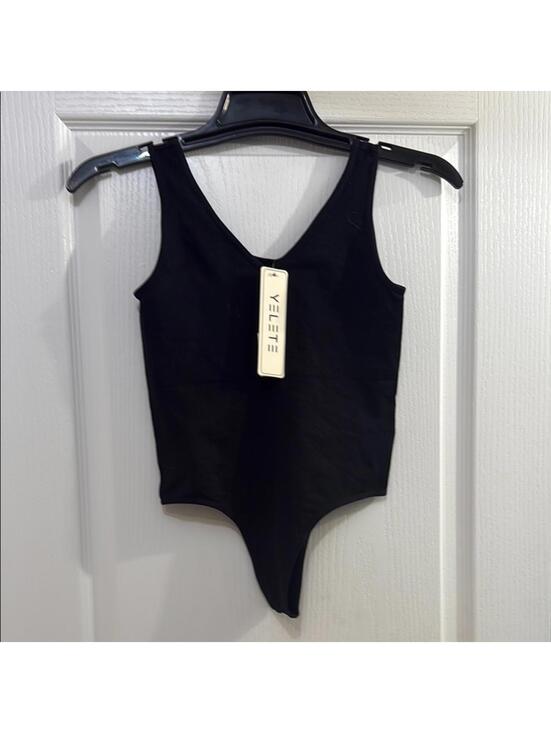 Yelete Other - Yelete Black Bodysuit with Deep V-neck and High-cut Legs